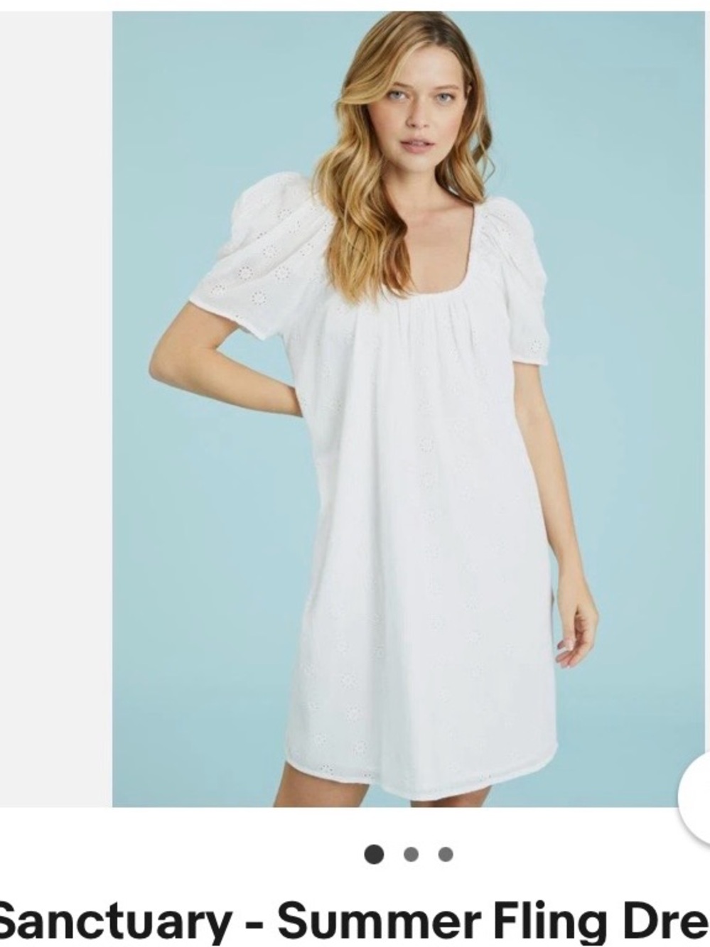 Sanctuary White Eyelet Cotton Smocked Neck Dress